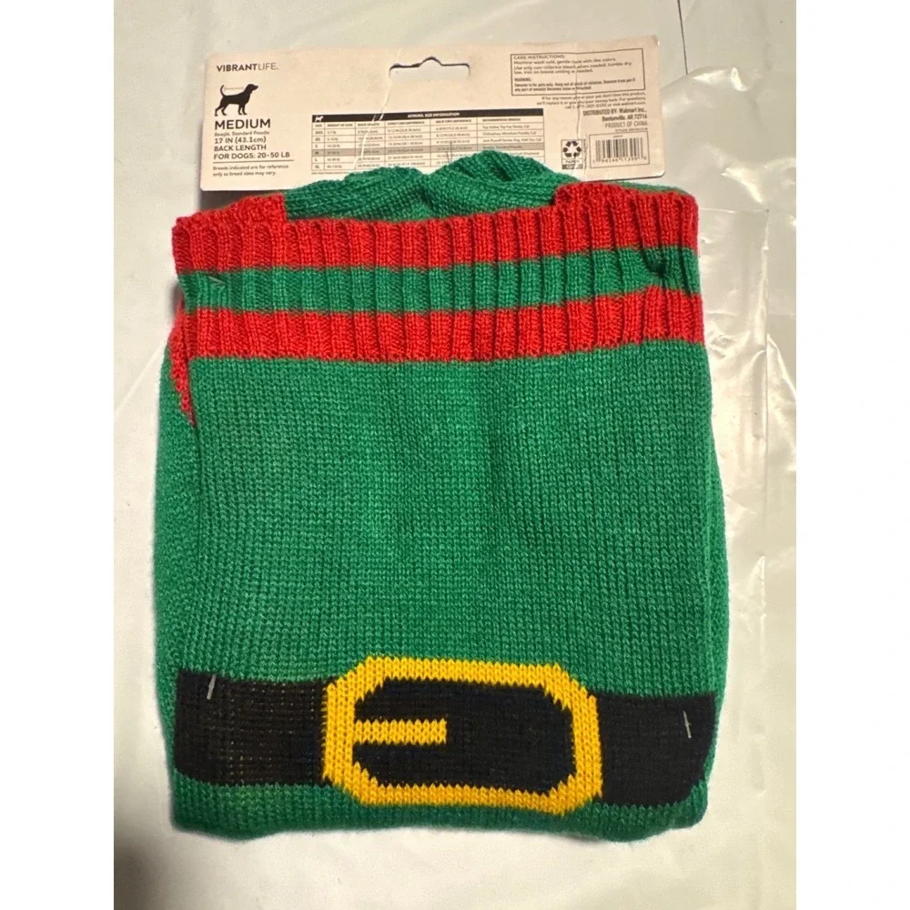 Vibrant Life Pet Sweater Medium Elf Costume Dog Cat‎ Holiday Apparel